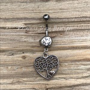 Silver Heart‎ Tree Of Life Belly Button Ring